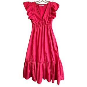 Abercrombie & Fitch Pink Flutter Sleeve Tiered Maxi Dress Sz XS Milkmaid Cottage